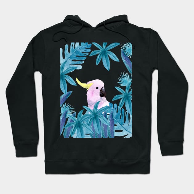 Cockatoo with tropical leaves in watercolor Hoodie by Sandraartist